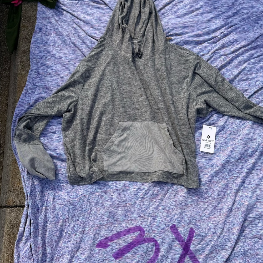 Nine West women's Heather Gray Hooded Crewneck Sweater